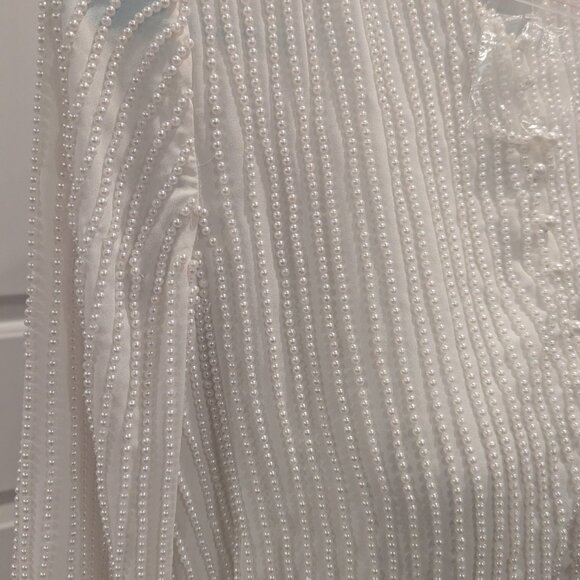 BOSTON PROPER All Over Pearl Embellished White Chiffon Top XXS - Picture 5 of 6